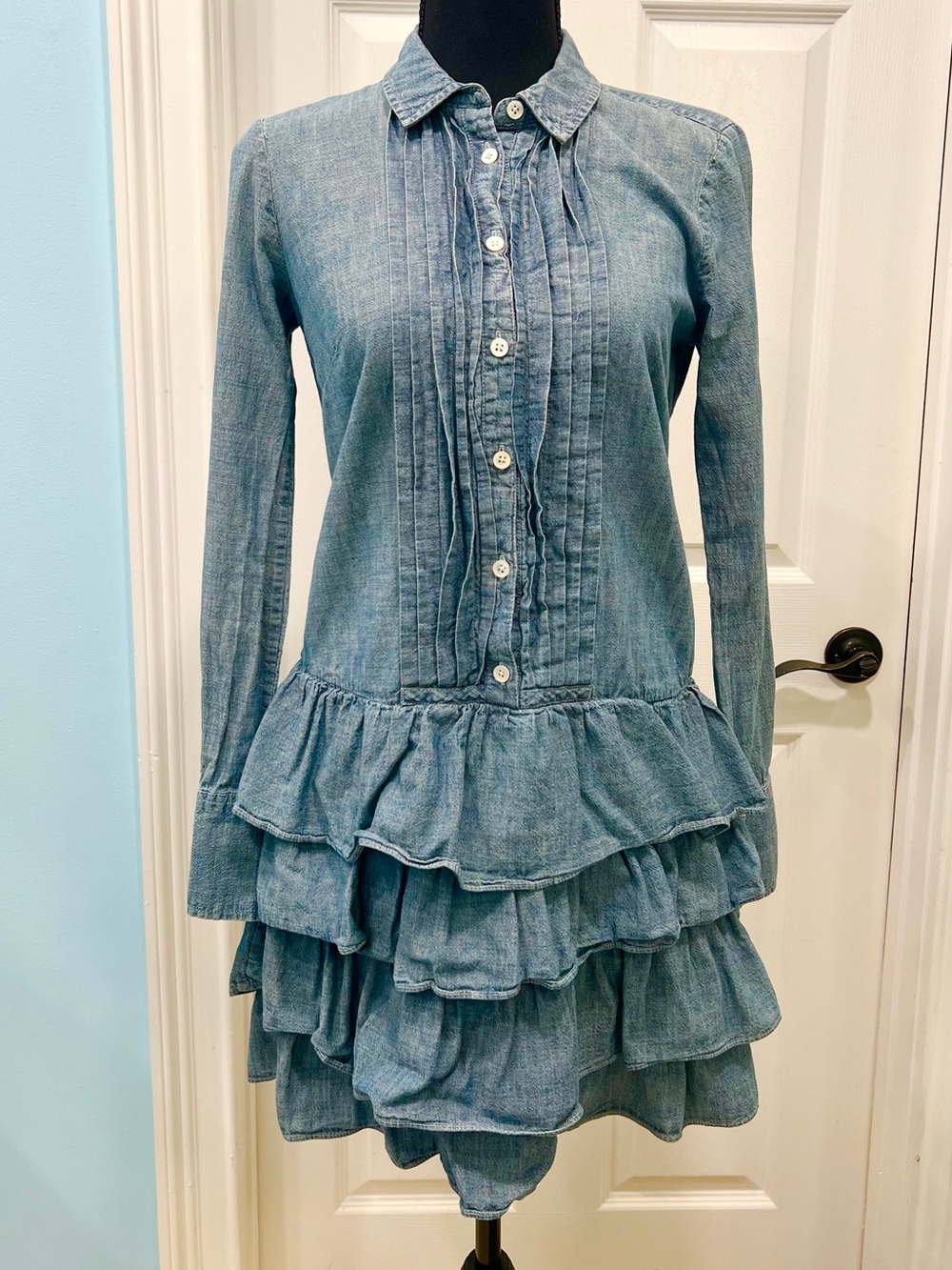 J. Crew Tiered Ruffle Denim Button-Up Dress